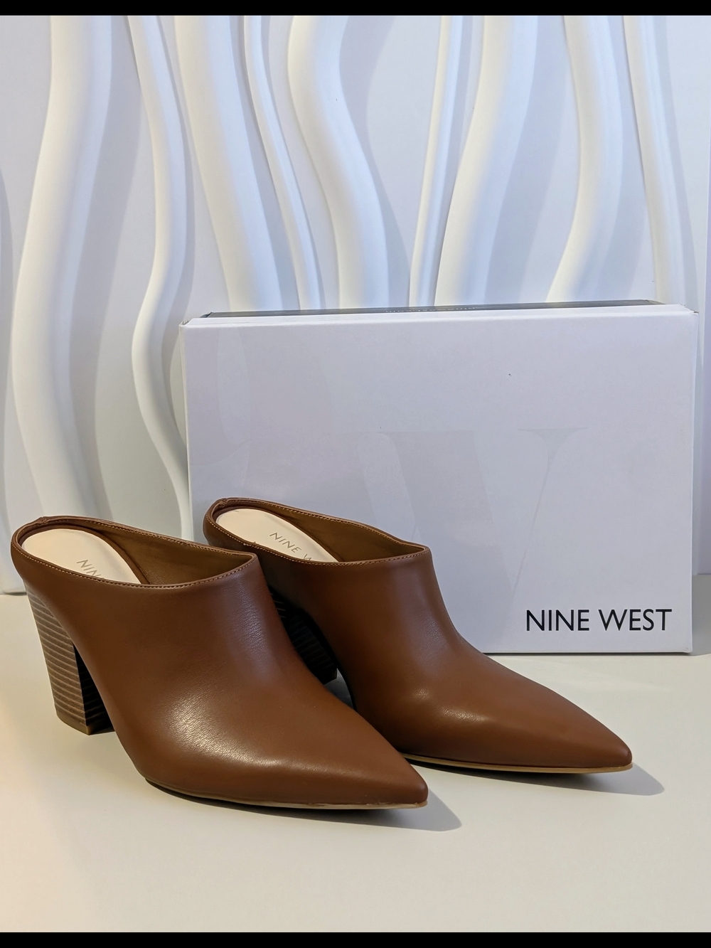 NWT Nine West Andora Mule Heels Dark Natural Brown Pointed Toe Size 8